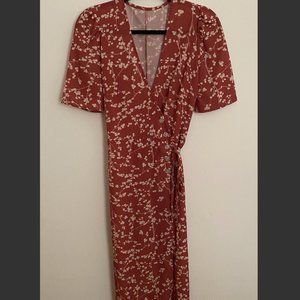 Vintage Small Floral V Neck Midi Wrap Dress Size M